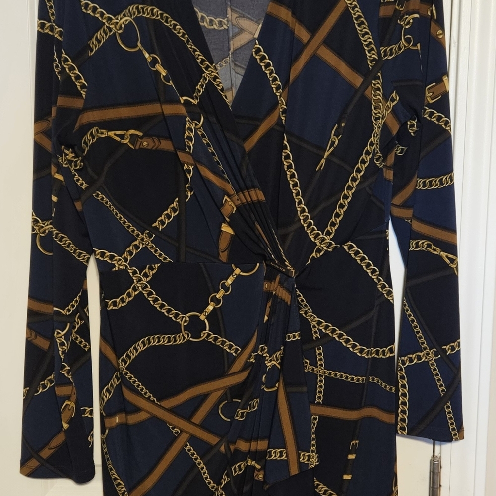 Michael Kors Navy and Gold Chain Pattern Dress